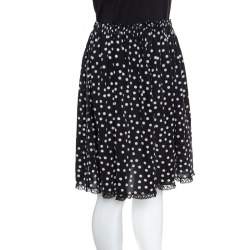 Pre Owned Dolce & Gabbana Monochrome Polka Dotted Lace Trim Silk Skirt M
