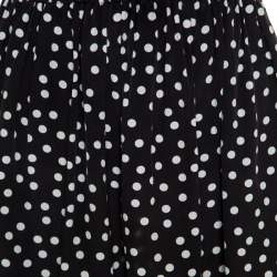Pre Owned Dolce & Gabbana Monochrome Polka Dotted Lace Trim Silk Skirt M