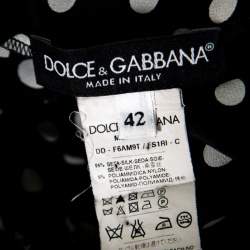 Pre Owned Dolce & Gabbana Monochrome Polka Dotted Lace Trim Silk Skirt M