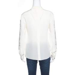Dolce & Gabbana Cream Silk Lace Applique Bow Tie Detail Blouse S