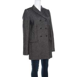 Dolce & Gabbana Monochrome Chevron Pattern Wool and Silk Coat M