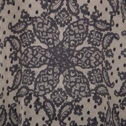 Pre Owned Dolce & Gabbana Beige and Black Lace Printed Silk Raw Edged Top M