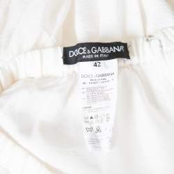 Pre Owned Dolce & Gabbana Cream Crinkled Cotton Silk Lace Insert Tiered Skirt M