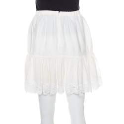 Pre Owned Dolce & Gabbana Cream Crinkled Cotton Silk Lace Insert Tiered Skirt M