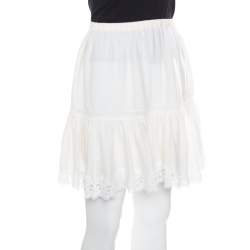 Pre Owned Dolce & Gabbana Cream Crinkled Cotton Silk Lace Insert Tiered Skirt M
