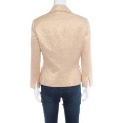 مملوكة مسبقًا Dolce & Gabbana Matte Gold Cloque Faux Pearl Embedded Button Front Blazer M