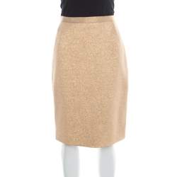 Dolce & Gabbana Matte Gold Cloque Knit Pencil Skirt M