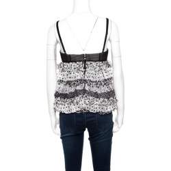 مملوكة مسبقًا توب باستييه دي آند جي حرير مورد مطبوع مكشكش بلا أكمام M