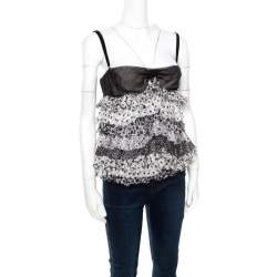 مملوكة مسبقًا توب باستييه دي آند جي حرير مورد مطبوع مكشكش بلا أكمام M