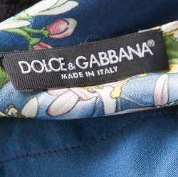 Pre Owned Dolce and Gabbana Lemon Mosaic Printed Silk Lace Trim Tunic Dress M