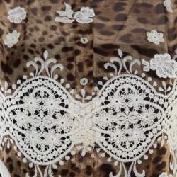 Pre Owned Dolce & Gabbana Leopard Printed Silk Contrast Lace Insert Sleeveless Top M