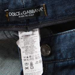 Pre Owned Dolce & Gabbana Indigo Washed Denim Distressed Straight Fit Jeans M