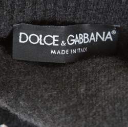 Dolce & Gabbana Grey Embellished Floral Applique Detail Cashmere Cardigan M