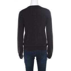 Dolce & Gabbana Grey Embellished Floral Applique Detail Cashmere Cardigan M