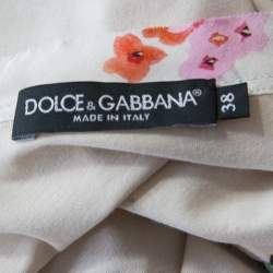 مملوكة مسبقًا Dolce & Gabbana Beige Jersey Floral Printed Trim Tank Top S