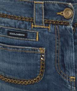 Pre Owned Dolce & Gabbana Indigo Dark Wash Faded Effect Chain Embellished Jeans S