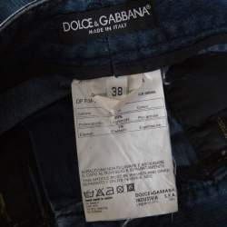 Pre Owned Dolce & Gabbana Indigo Dark Wash Faded Effect Chain Embellished Jeans S