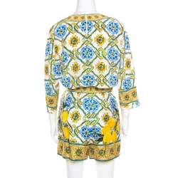 Pre Owned Dolce & Gabbana Majolica Printed Silk Top and Shorts Set S