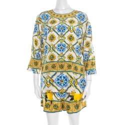 Pre Owned Dolce & Gabbana Majolica Printed Silk Top and Shorts Set S