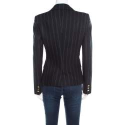 Pre Owned Dolce & Gabbana Navy Blue and Grey Striped Wool Tailored Blazer S