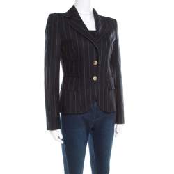 Pre Owned Dolce & Gabbana Navy Blue and Grey Striped Wool Tailored Blazer S