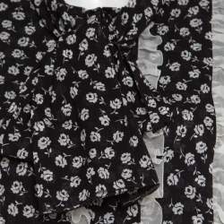 Pre Owned Dolce & Gabbana Monochrome Small Flower Print Silk Ruffled Bib Blouse M