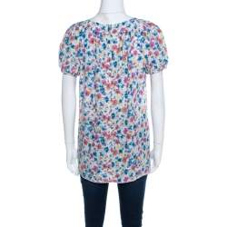 Pre Owned بلوزة دولتشي أند غابانا مطبوع مورد أكمام مك شكشة منفوشة أبيض S