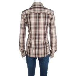 Pre Owned Dolce & Gabbana Brown Checked Cotton Organza Trim Shirt S