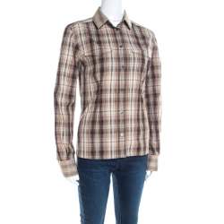 Pre Owned Dolce & Gabbana Brown Checked Cotton Organza Trim Shirt S