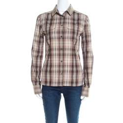Pre Owned Dolce & Gabbana Brown Checked Cotton Organza Trim Shirt S