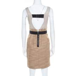 Pre Owned فستان دولتشي آند غابانا تويد فويل ذهبي مطبوع بلا أكمام S