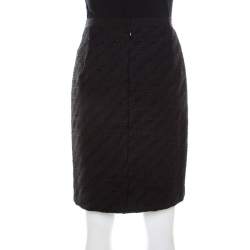 Pre Owned Dolce & Gabbana Black Textured Jacquard Leopard Print Lined Skirt M