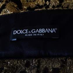 Pre Owned Dolce & Gabbana Metallic Gold Lace Overlay Scalloped Mini Skirt S