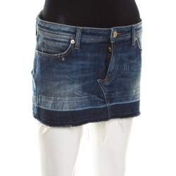 Pre Owned Dolce & Gabbana Indigo Washed Denim Distressed Frayed Edge Mini skirt S