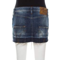 Pre Owned Dolce & Gabbana Indigo Washed Denim Distressed Frayed Edge Mini skirt S