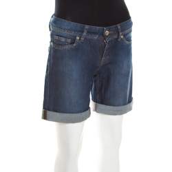 مملوكة مسبقًا شورت دولتشي أند غابانا دنيم حواف بأساورنمط داكن أزرق داكن S