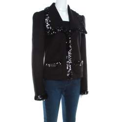 Pre Owned جاكيت بليزر دولتشي أند غابانا صوف حوافمزينة ترتر أسود M