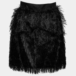 Pre Owned Dolce & Gabbana Black Textured Fringed Mini Skirt S