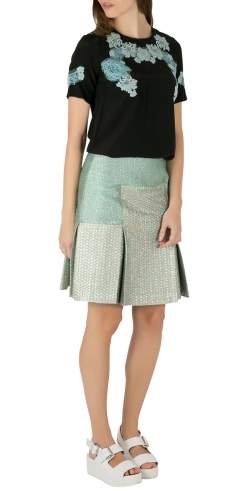 Pre Owned Dolce & Gabbana Black Silk Lace Applique Detail Short Sleeve Blouse S