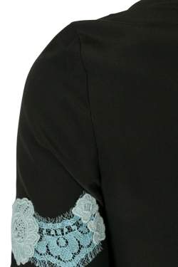 Pre Owned Dolce & Gabbana Black Silk Lace Applique Detail Short Sleeve Blouse S