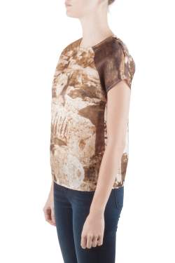 Pre Owned Dolce & Gabbana Sepia Brown Ruins Print Silk Boxy Blouse S