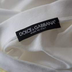 Pre Owned Dolce & Gabbana White Pique Cotton Sequin Logo Embroidered Sleeveless Polo Top M