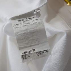 Pre Owned Dolce & Gabbana White Pique Cotton Sequin Logo Embroidered Sleeveless Polo Top M