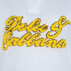 Pre Owned Dolce & Gabbana White Pique Cotton Sequin Logo Embroidered Sleeveless Polo Top M