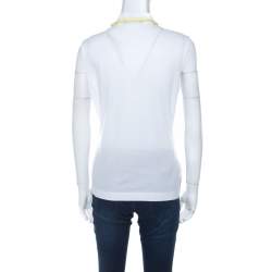 Pre Owned Dolce & Gabbana White Pique Cotton Sequin Logo Embroidered Sleeveless Polo Top M