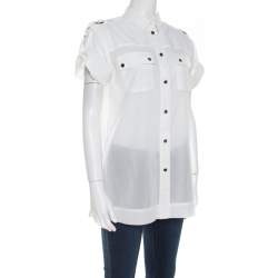 Dolce & Gabbana White Cotton Voile Metal Button Front Shirt M