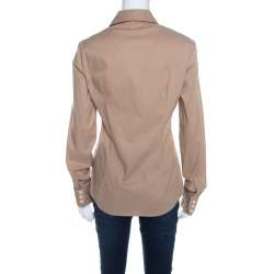 مملوكة مسبقًا قميص دولتشي آند غابانا قطن بني بأزرار أمامية أكمام طويلة M