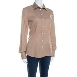 مملوكة مسبقًا قميص دولتشي آند غابانا قطن بني بأزرار أمامية أكمام طويلة M