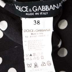 Pre Owned Dolce & Gabbana Black and White Polka Dot Printed Silk Bow Detail Top S