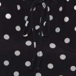 Pre Owned Dolce & Gabbana Black and White Polka Dot Printed Silk Bow Detail Top S